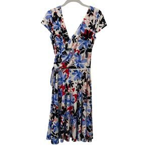 Maggie London Faux Wrap Dress Size 6 Floral A-Line Stretch Office